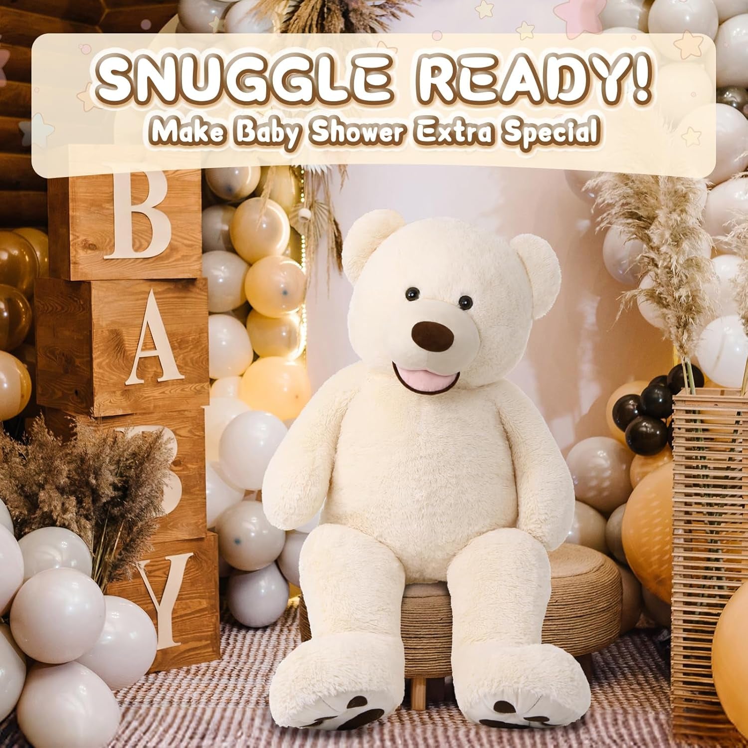 Giant Teddy Bear with Big Footprints Big Teddy Bear Plush Stuffed Animals (Beige, 39 Inches)