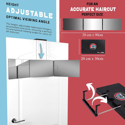 The 360 Mirror - 3 Way Mirror for Self Hair Cutting - Adjustable Trifold Barber Miror to Cut Your Own Hair - Tri Fold Self Haircut System for Men and Women Braiding - Three Sided Miror for Haircuts