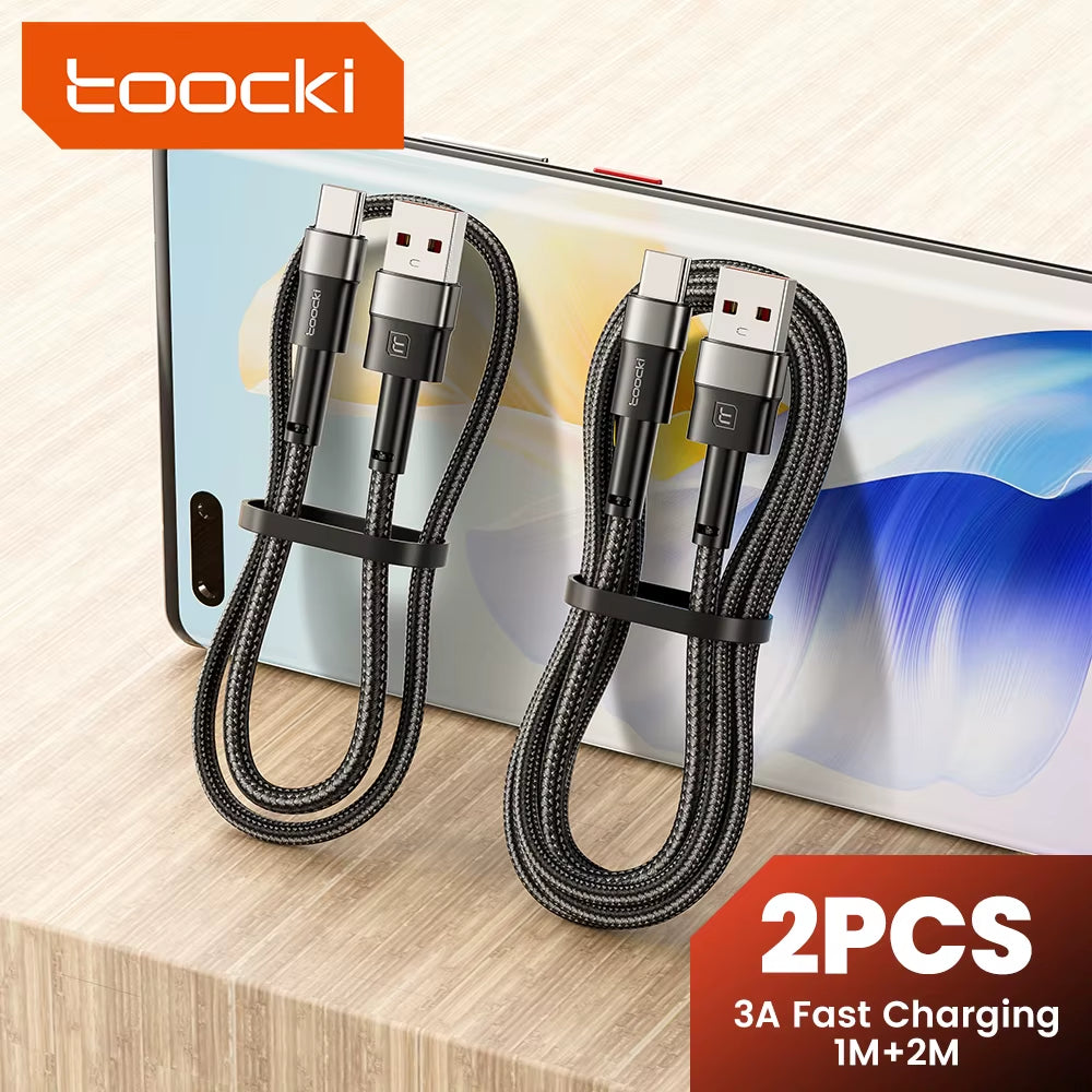 2PCS 3A USB Type C Cable for Realme Xiaomi Samsung Fast Charging Wire USB C Charger Data Cord for Ipad Samsung Poco 1M 2M