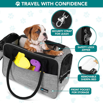 Airline Approved Dog Purse Carrier | Soft-Sided Pet Carrier for Small Dog, Cat, Puppy, Kitten | Portable Stylish Pet Travel Handbag | Ventilated Breathable Mesh, Sherpa Bed