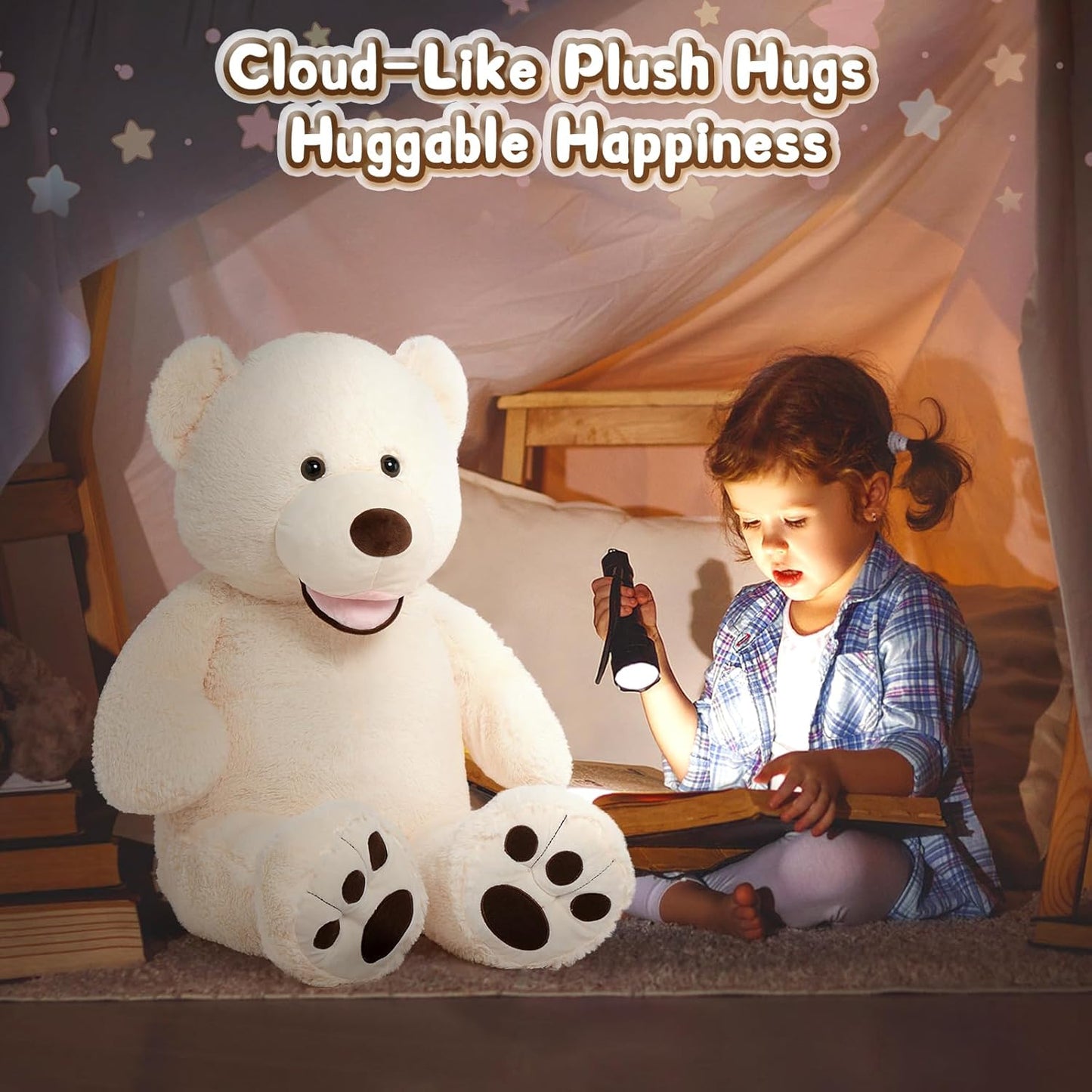 Giant Teddy Bear with Big Footprints Big Teddy Bear Plush Stuffed Animals (Beige, 39 Inches)